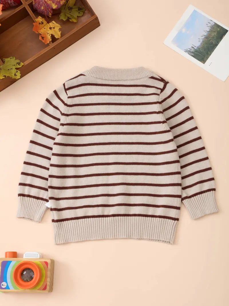 Cozy Striped Sweater With Button Shoulder