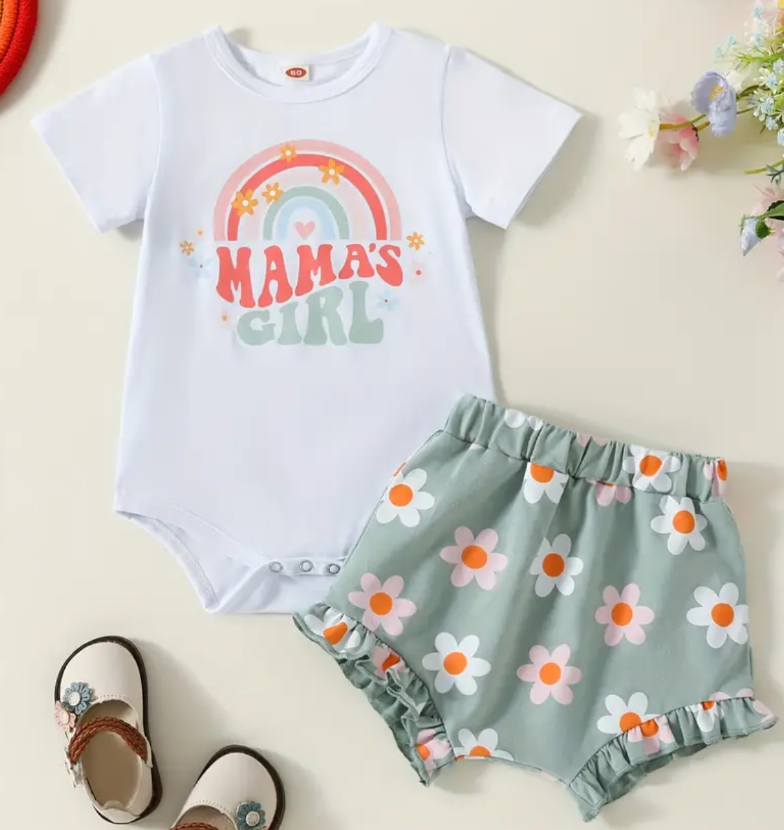 Mama’s Girl Onesie With Flower Shorts - Ryry&Lulu