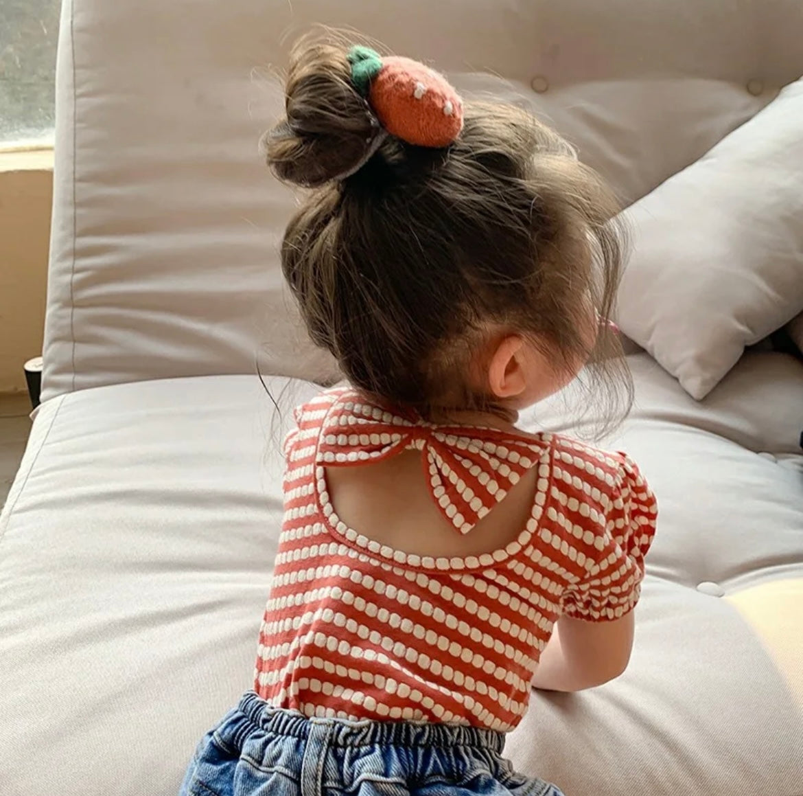 Striped Shirt With Bow On Back (Red/Orange Or Black Colors) - Ryry&Lulu