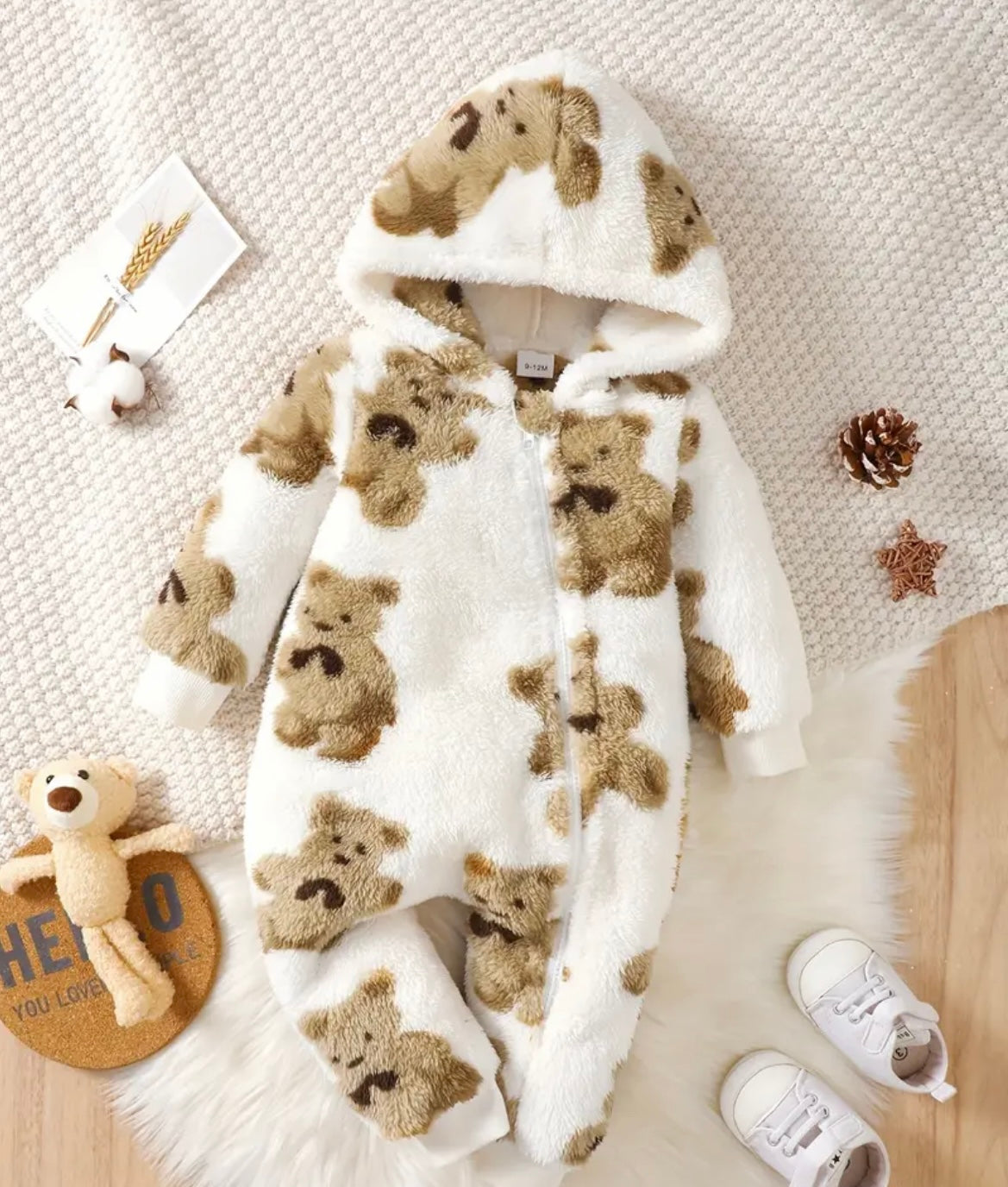 Fuzzy Teddy Bear Zip Up Onesie - Ryry&Lulu