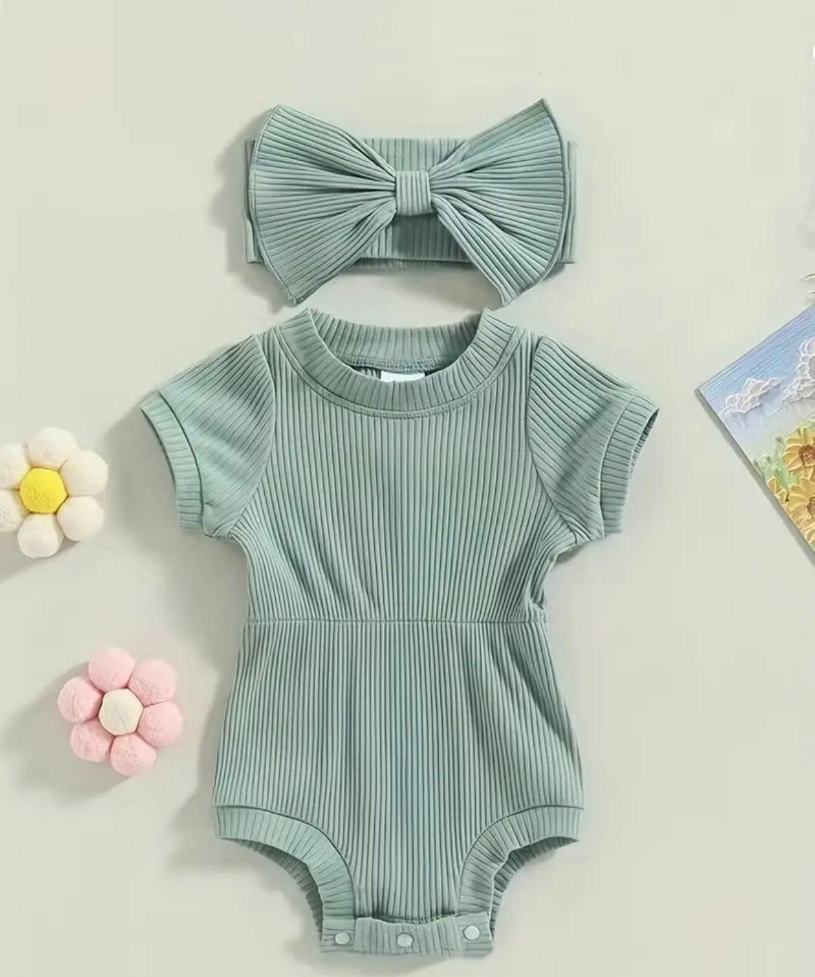 Waffled Onesie With Bow (Teal, Ginger, or Pink) - Ryry&Lulu