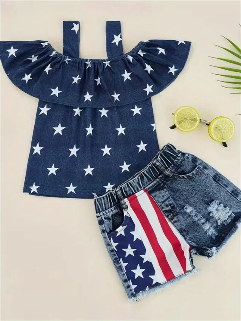 Stars And Stripes Shirt And Distressed Shorts