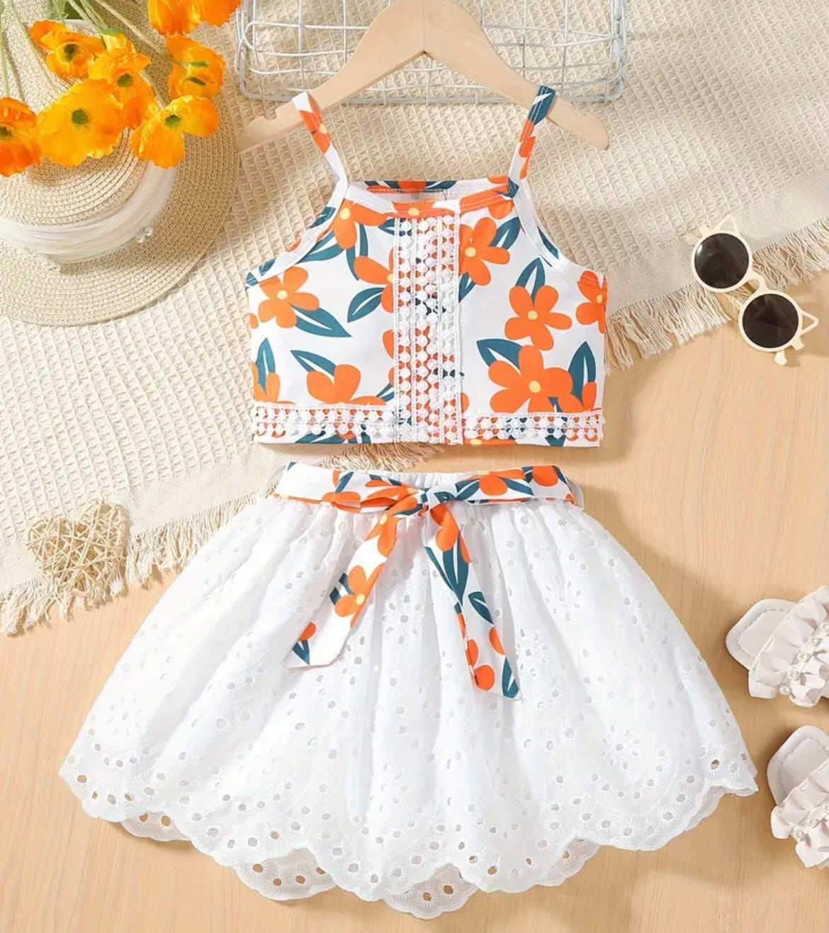 Orange Flower Top And Lace Skirt - Ryry&Lulu