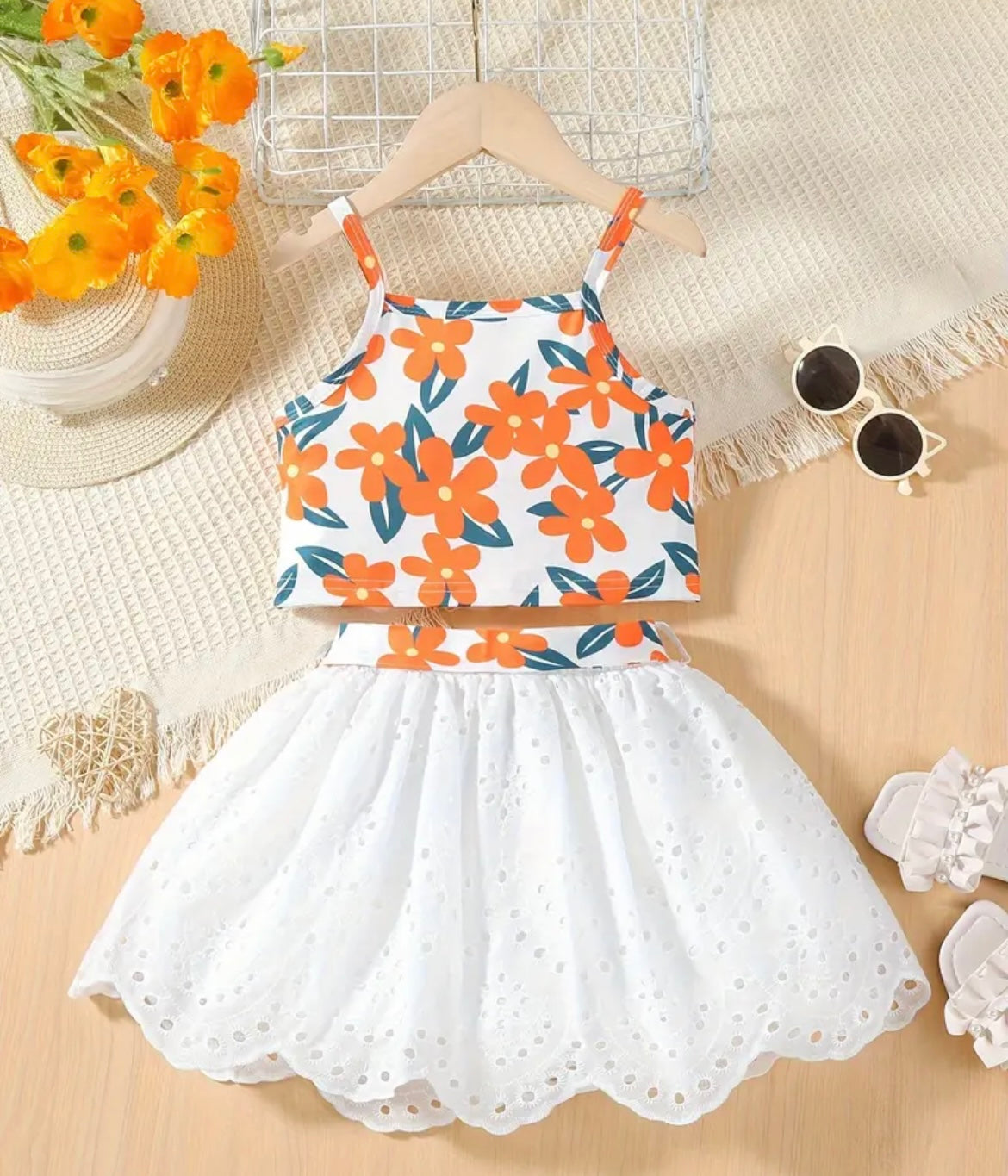 Orange Flower Top And Lace Skirt - Ryry&Lulu