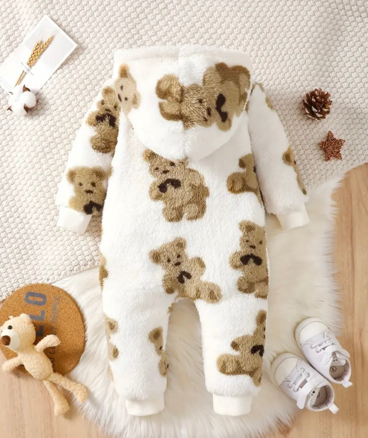 Fuzzy Teddy Bear Zip Up Onesie - Ryry&Lulu