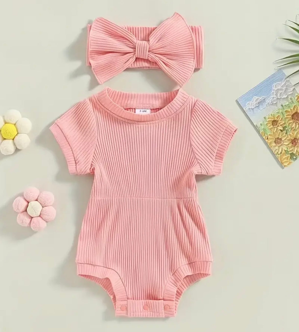 Waffled Onesie With Bow (Teal, Ginger, or Pink) - Ryry&Lulu