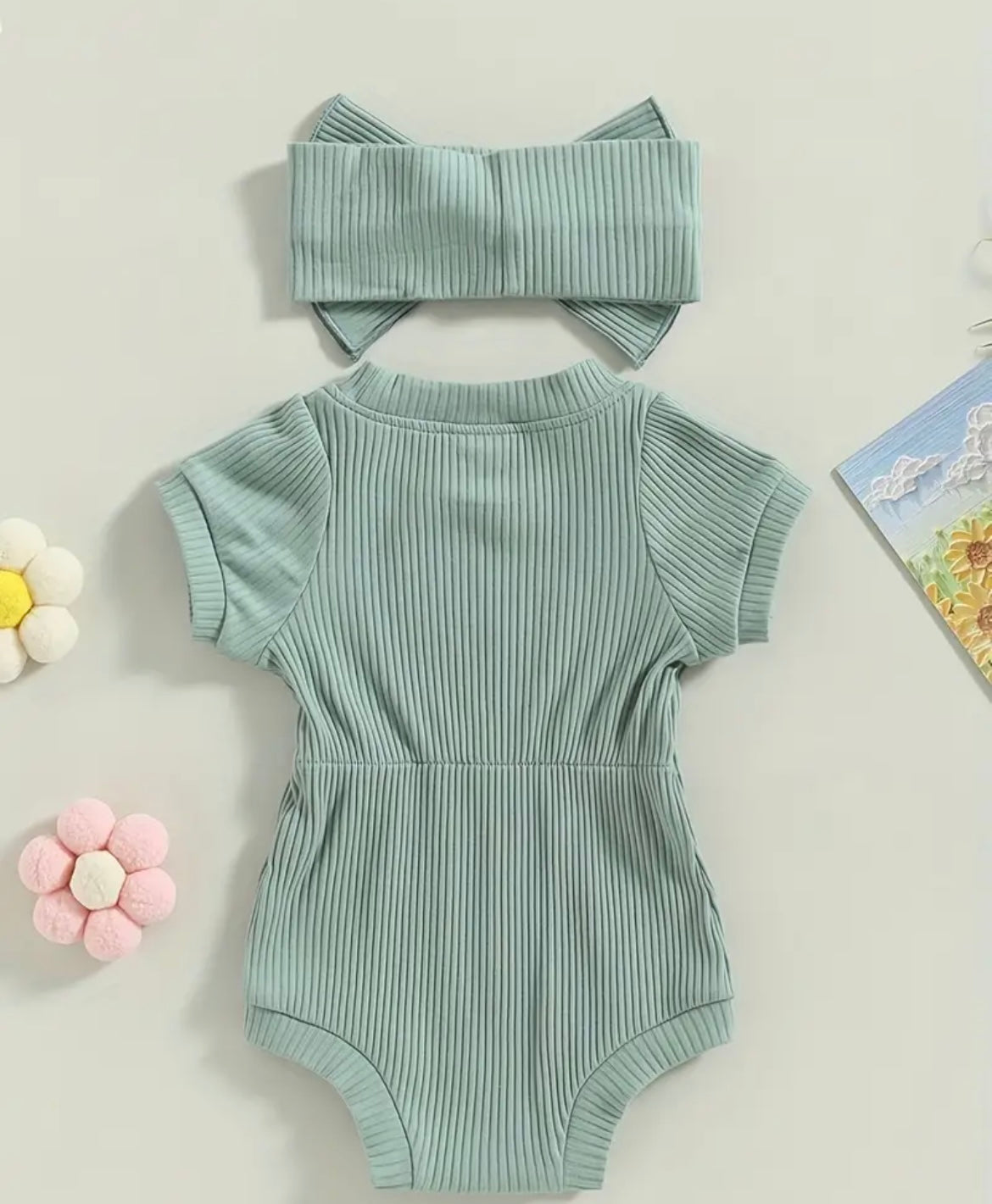 Waffled Onesie With Bow (Teal, Ginger, or Pink) - Ryry&Lulu