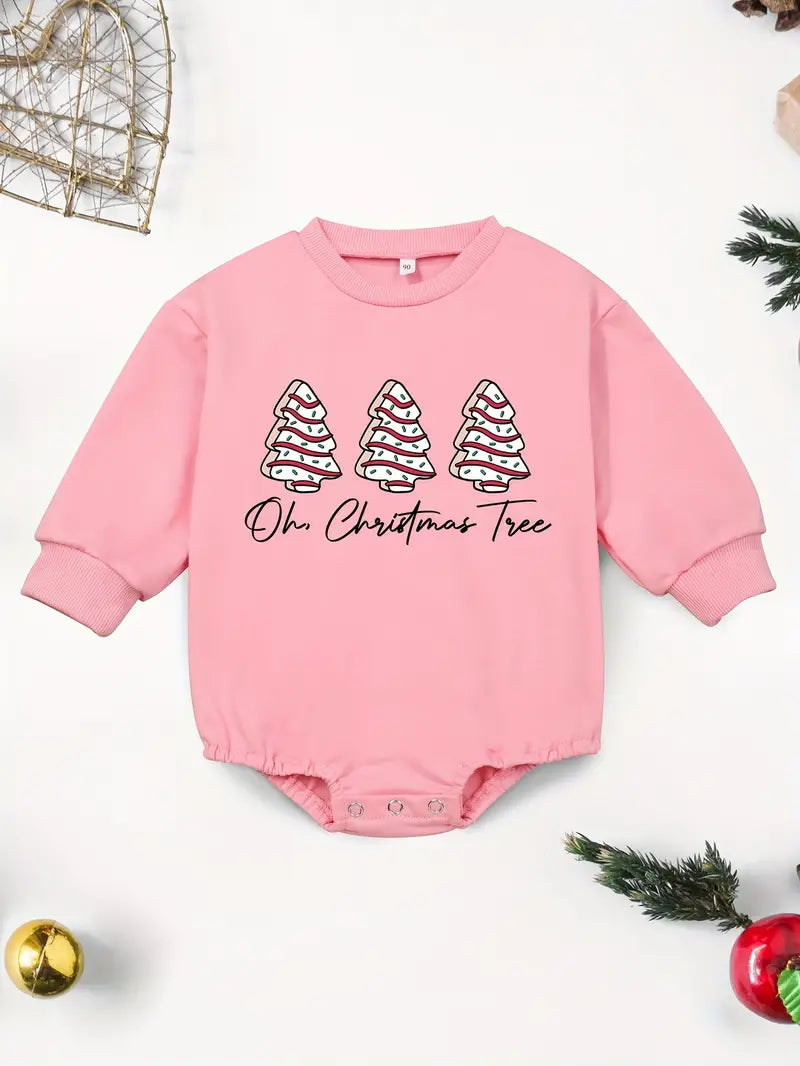 Oh, Christmas Tree Long Sleeve Onesie (Pink Or Beige)