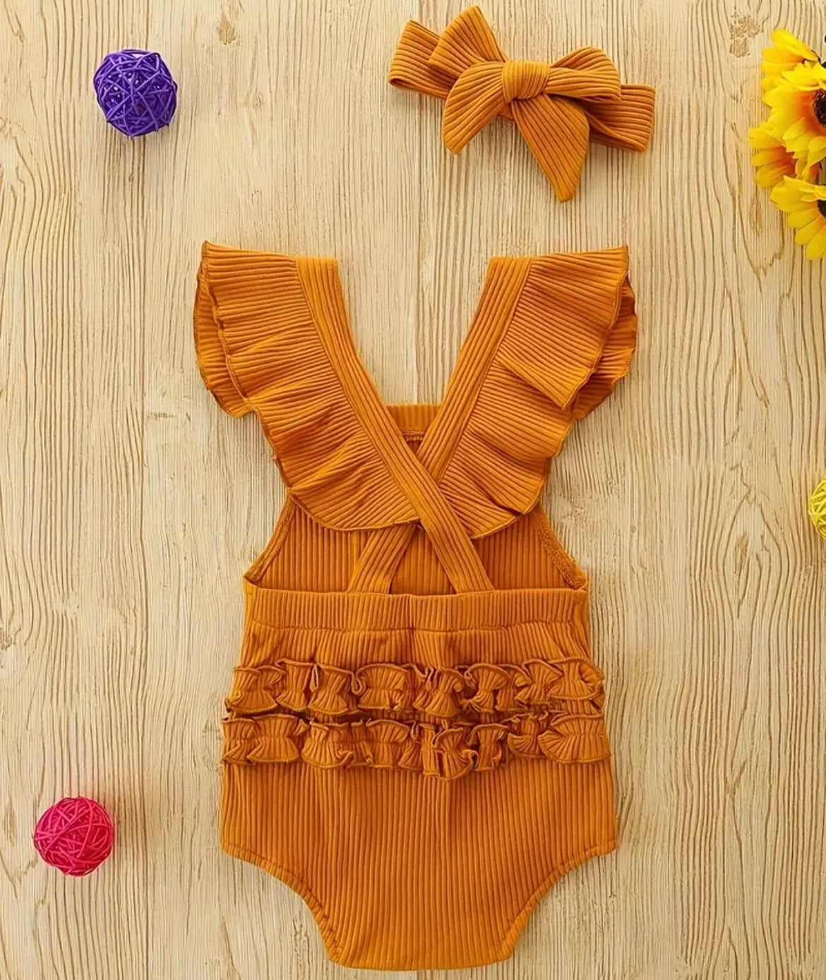 Ginger Rainbow Ruffle Onesie With Bow - Ryry&Lulu