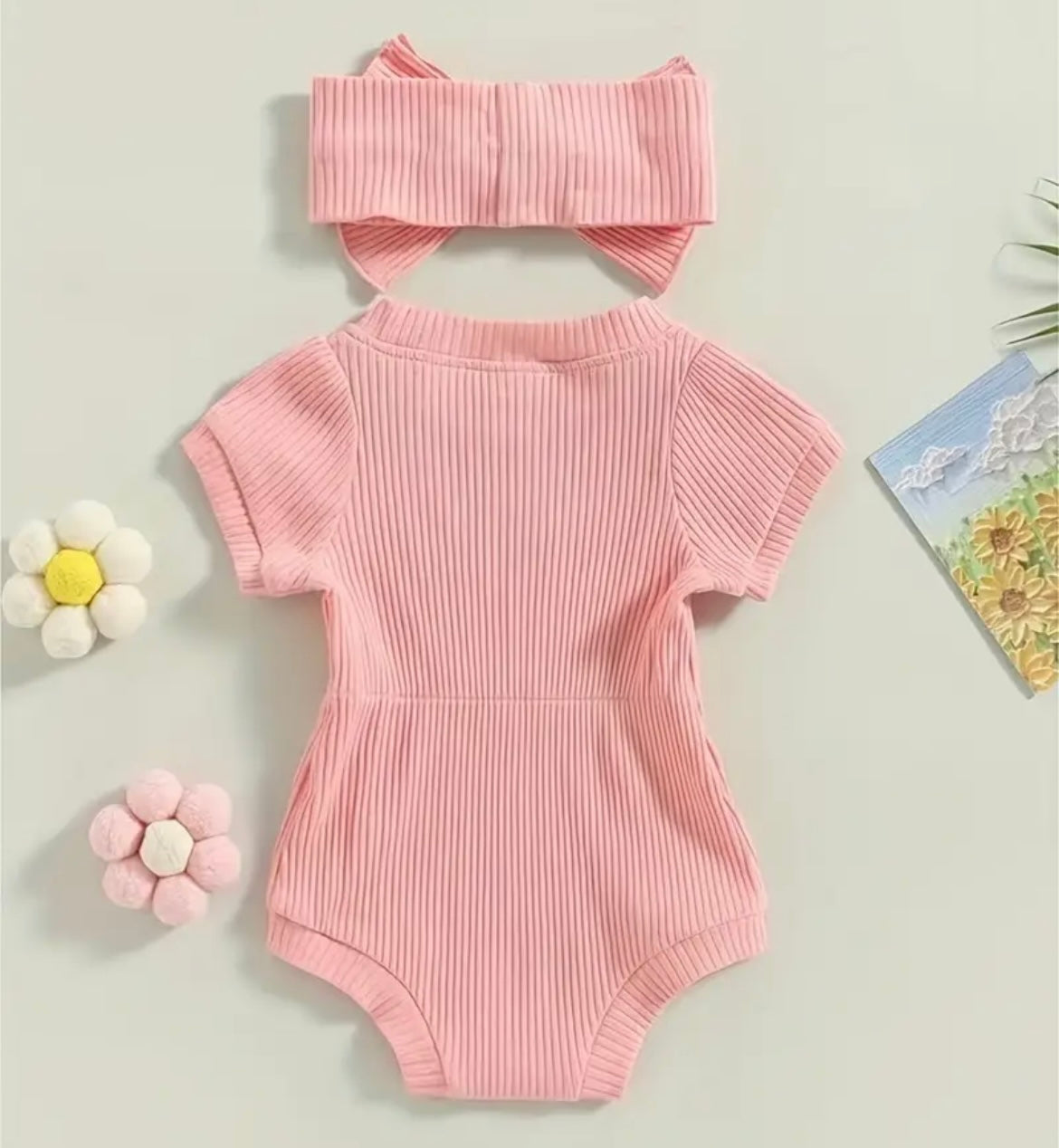 Waffled Onesie With Bow (Teal, Ginger, or Pink) - Ryry&Lulu