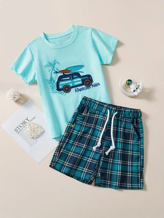 Adventure Awaits Summer Surf Shirt And Plaid Shorts