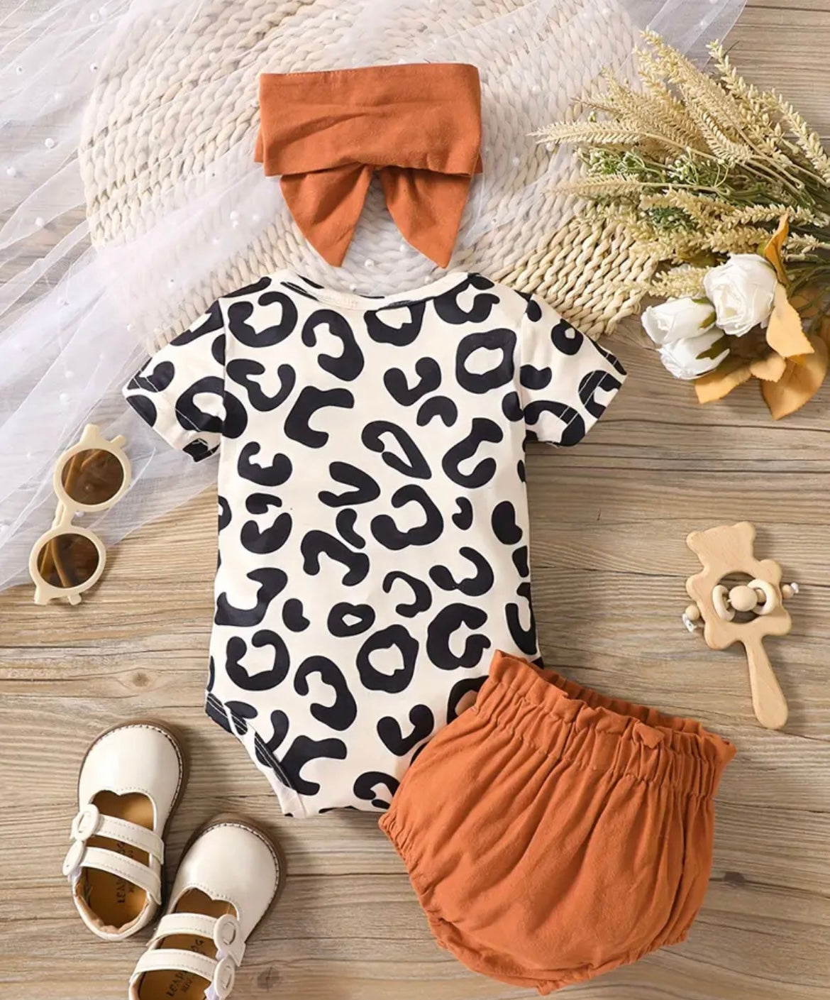 Animal Print Onesie With Bloomers And Bow - Ryry&Lulu