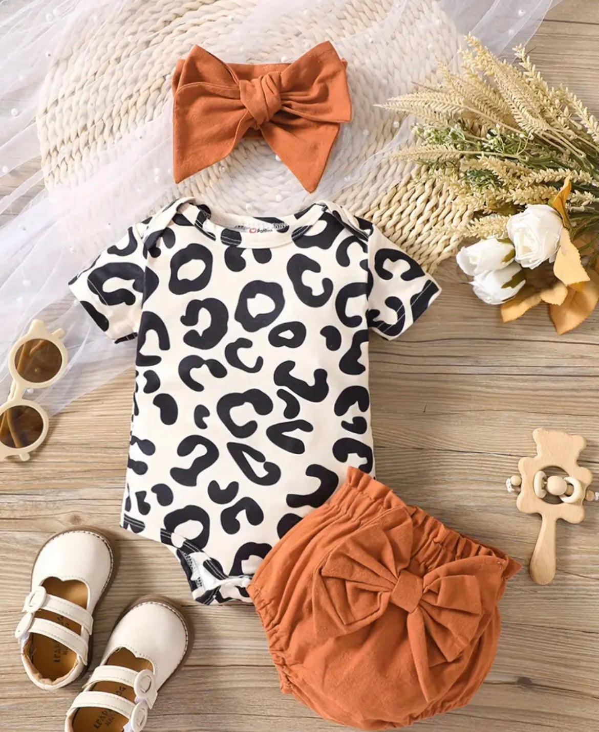 Animal Print Onesie With Bloomers And Bow - Ryry&Lulu