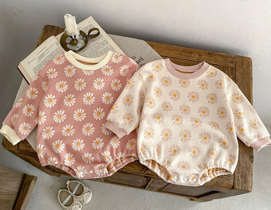 Adorable Cozy Flower Romper (Dusty Pink, Or Cream) - Ryry&Lulu