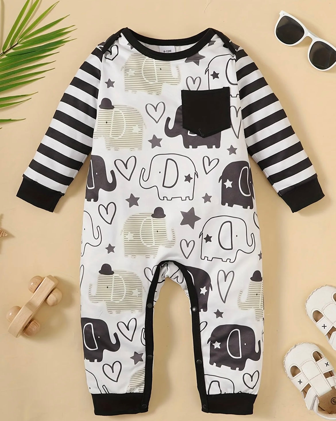 Black And White Elephant Onesie - Ryry&Lulu