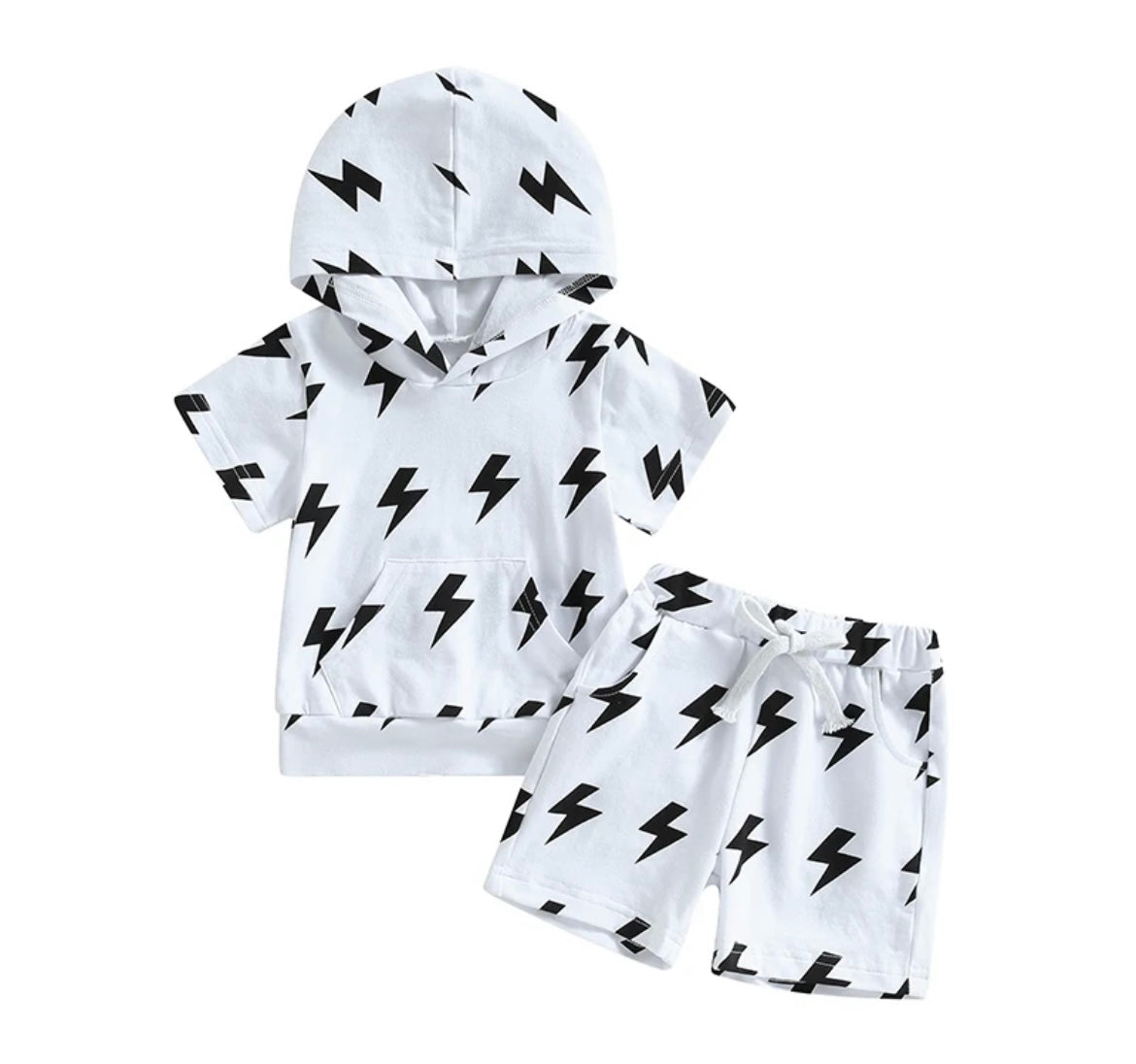 Black And White Zap Hooded Shirt And Shorts - Ryry&Lulu