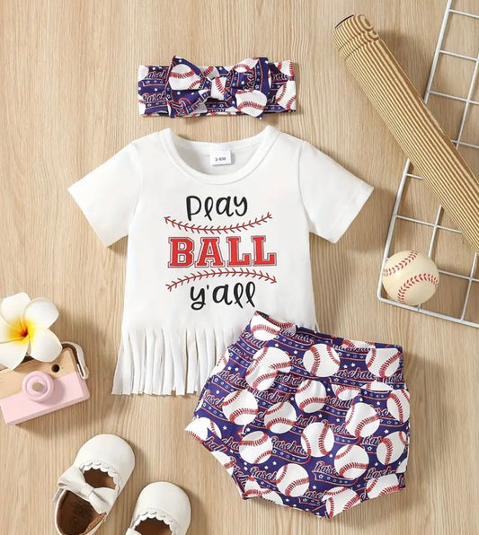 Baseball Tassel Shirt, Shorts, and Bow - Ryry&Lulu