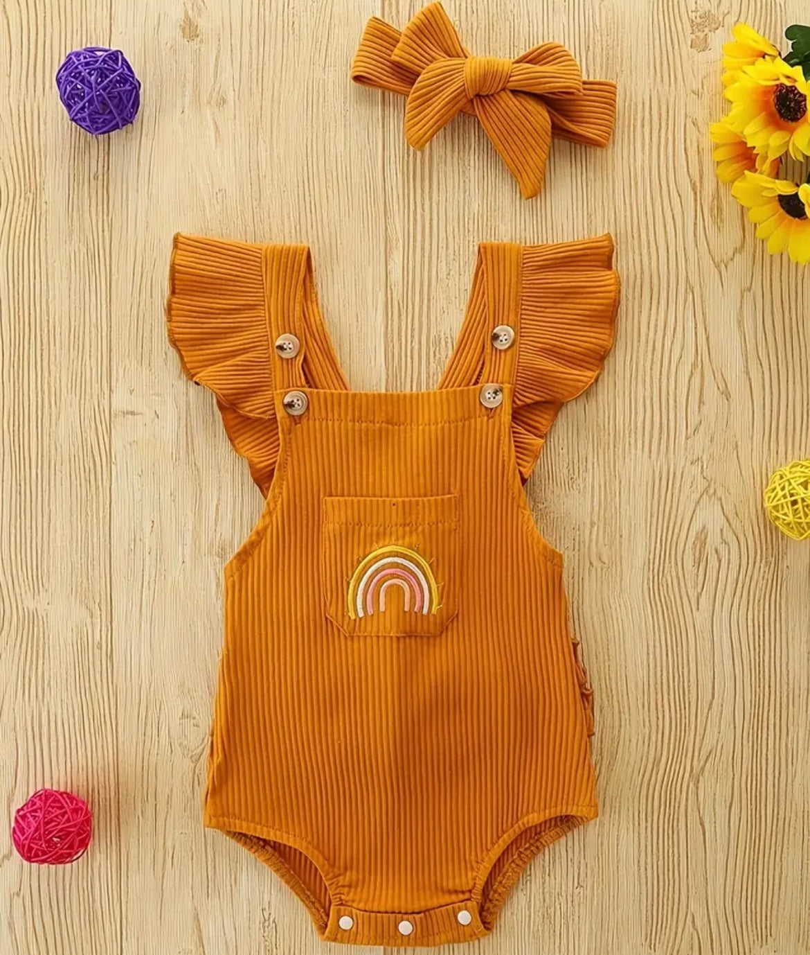 Ginger Rainbow Ruffle Onesie With Bow - Ryry&Lulu