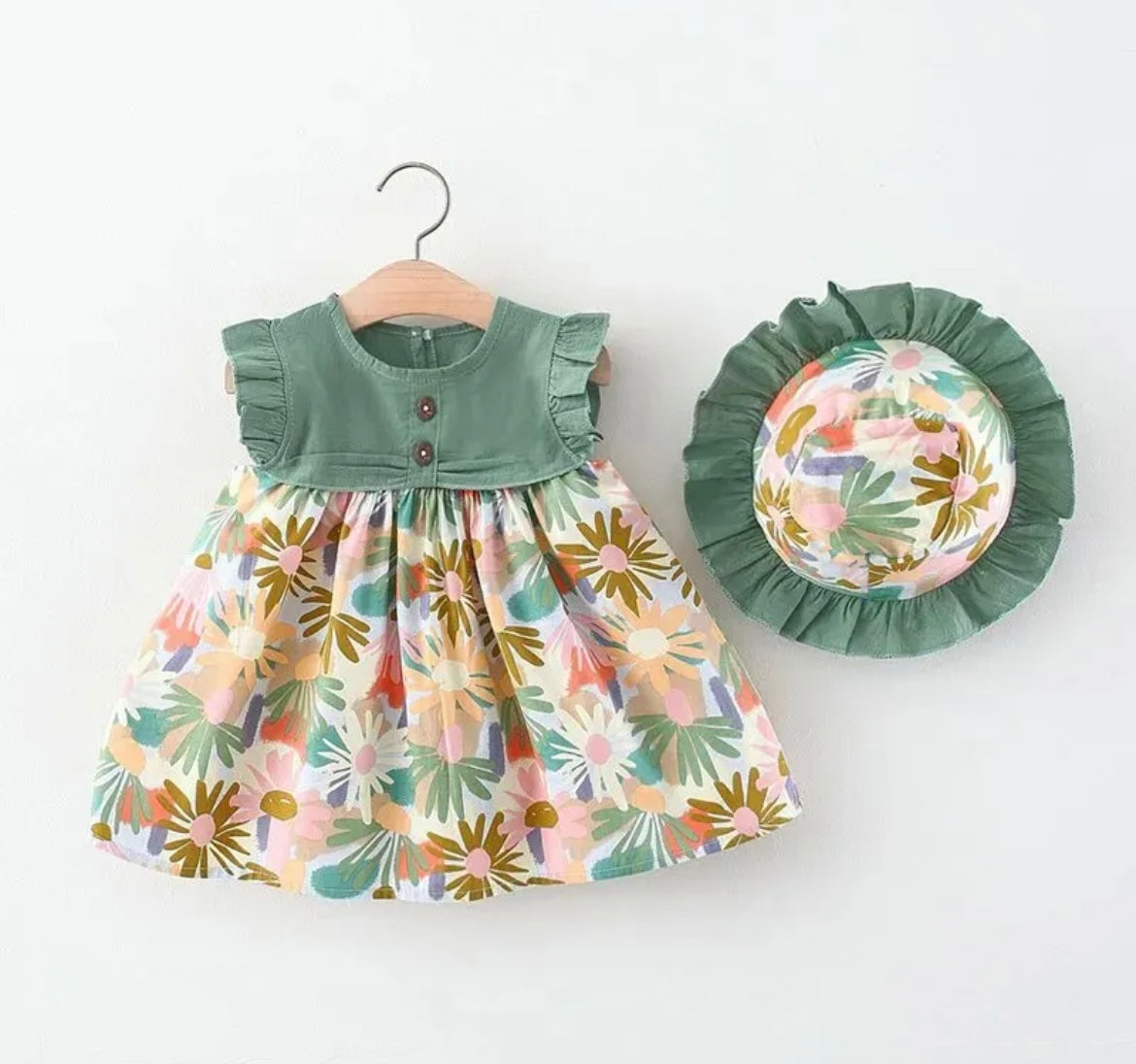 Ruffle Flower Dress And Hat