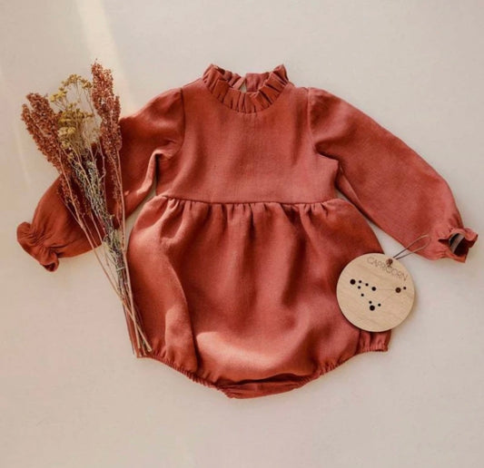 Autumn Long Sleeve Romper (Off Brown Or Off Red Color) - Ryry&Lulu