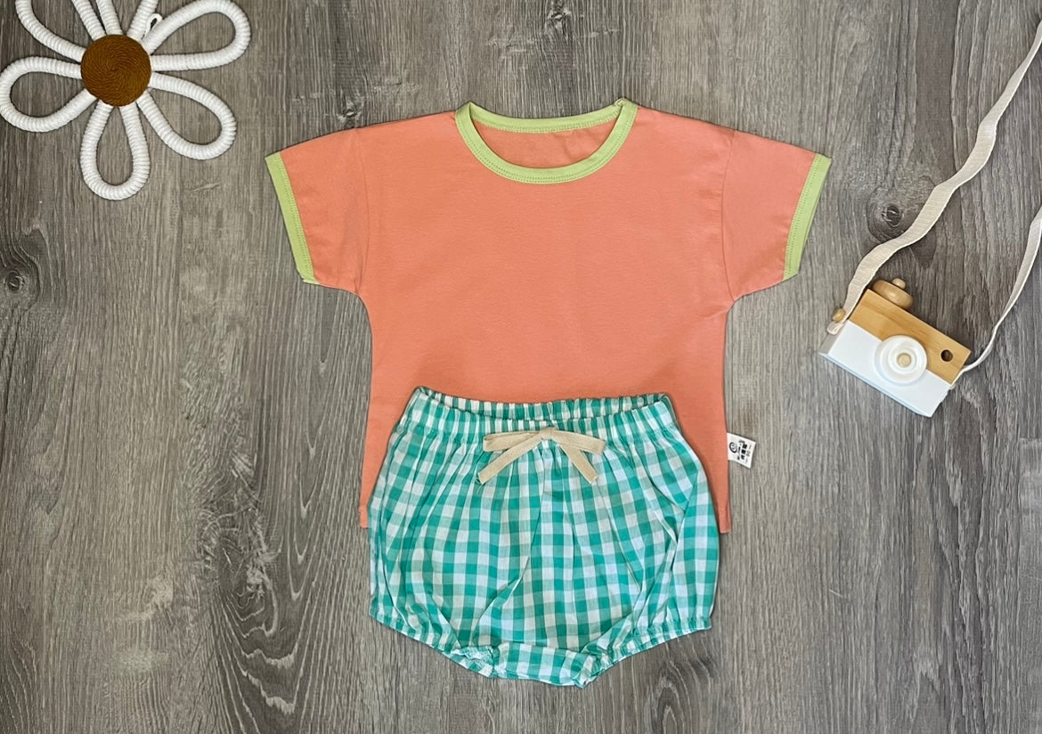 Bright Color Shirt With Plaid Shorts - Ryry&Lulu