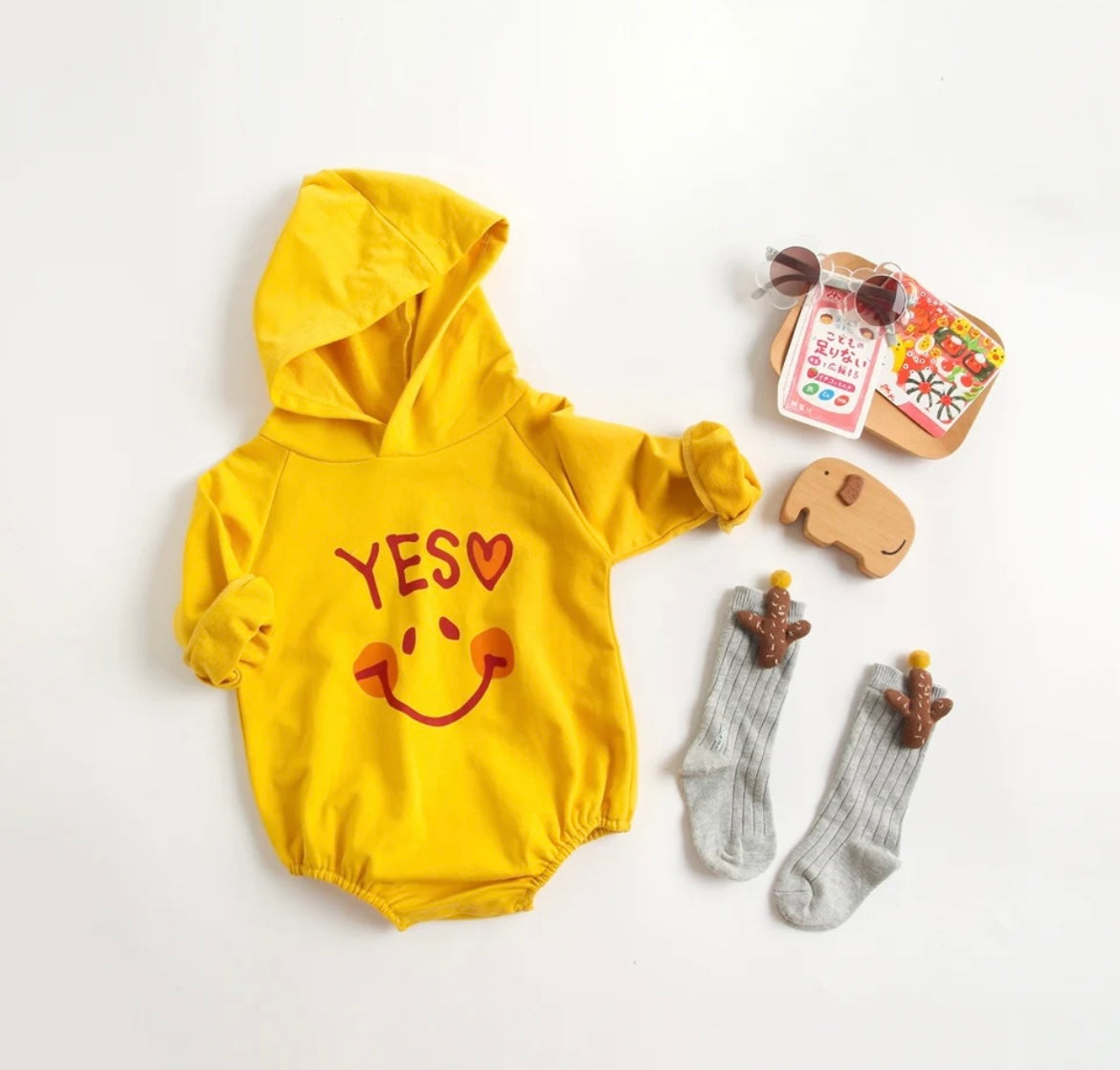 Yes Smiley Face Long Sleeve Hoodie Onesie