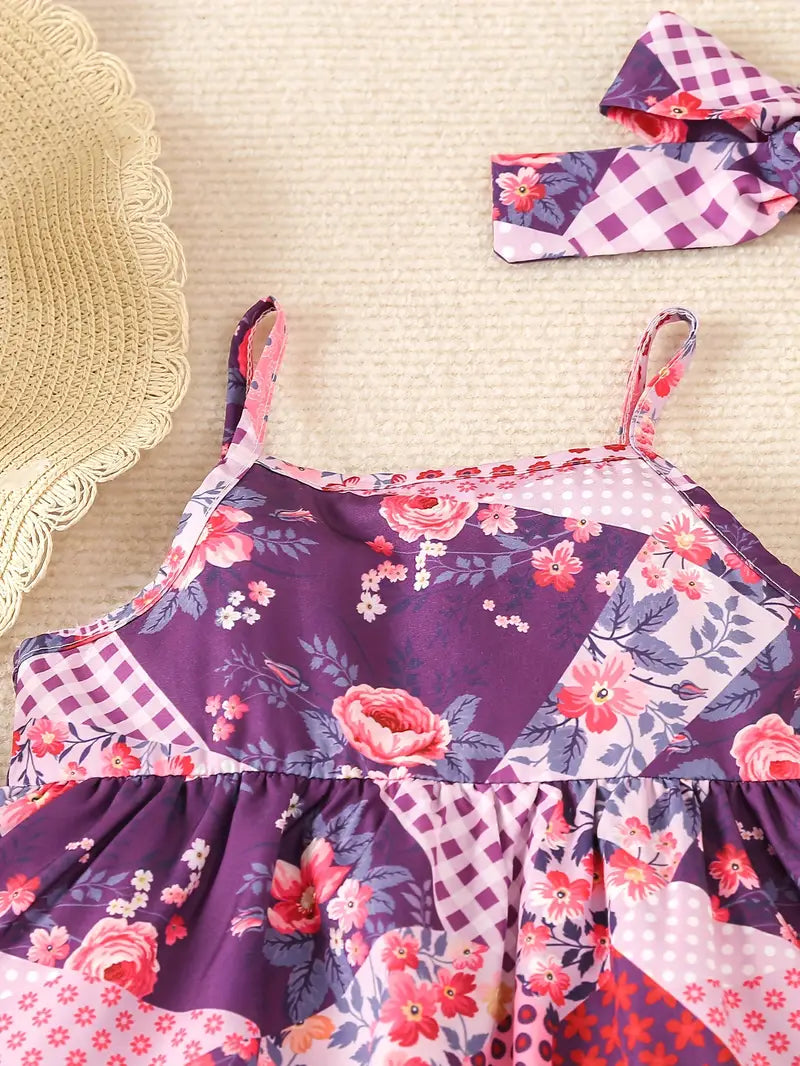 Patterned Onesie Dress With Matching Bow