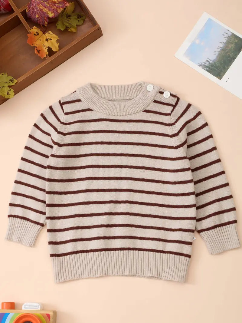 Cozy Striped Sweater With Button Shoulder