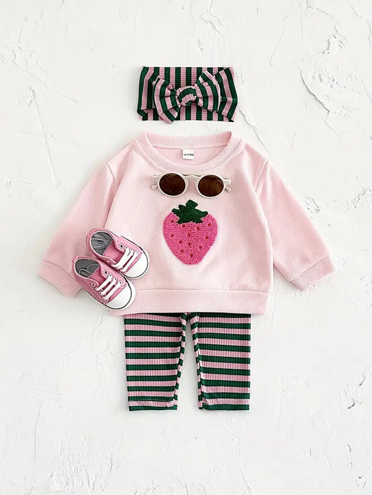 Strawberry Sweater, Striped Pants With Matching Bow