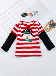 Snowman Striped Shirt With Mock Long Sleeve Look